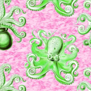 haeckel's octopus  green+pink ink 