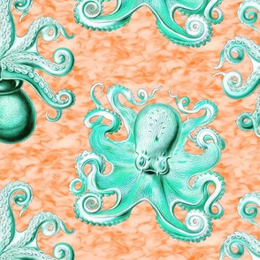 haeckel's octopus  aqua+orange ink 