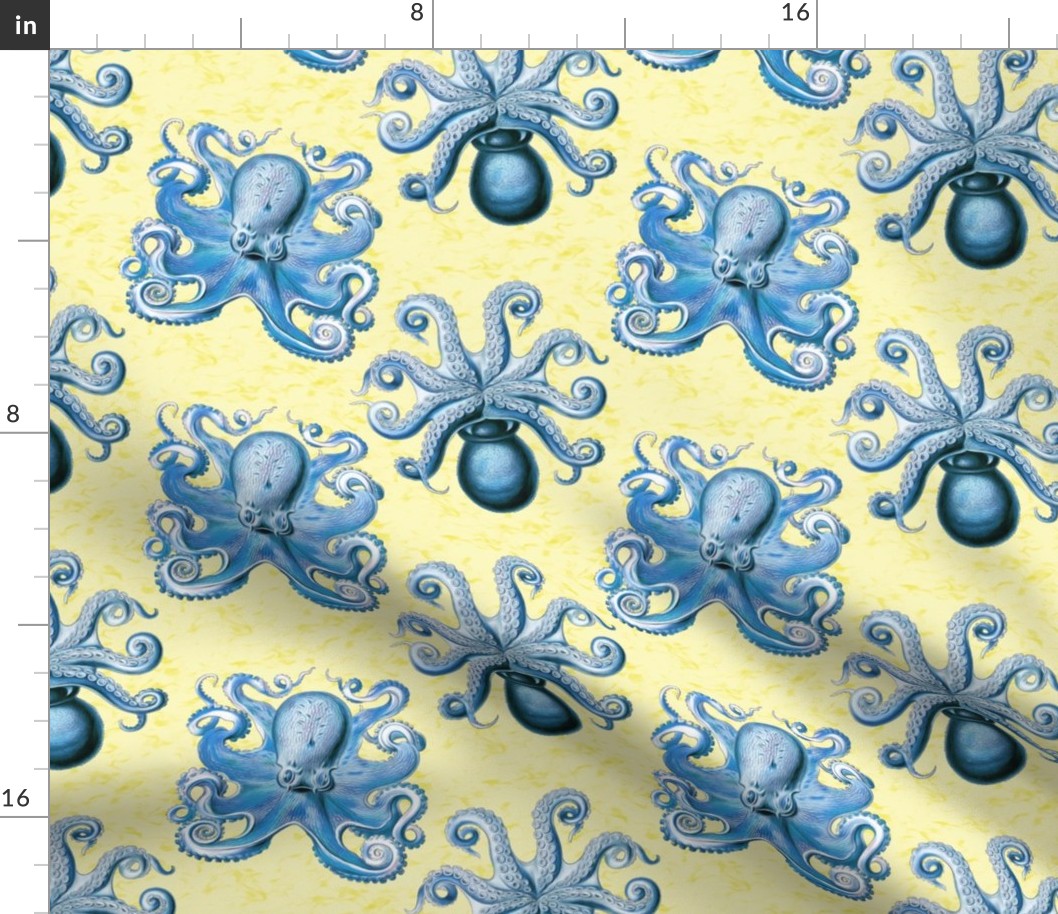 haeckel's octopus  blue+yellow ink