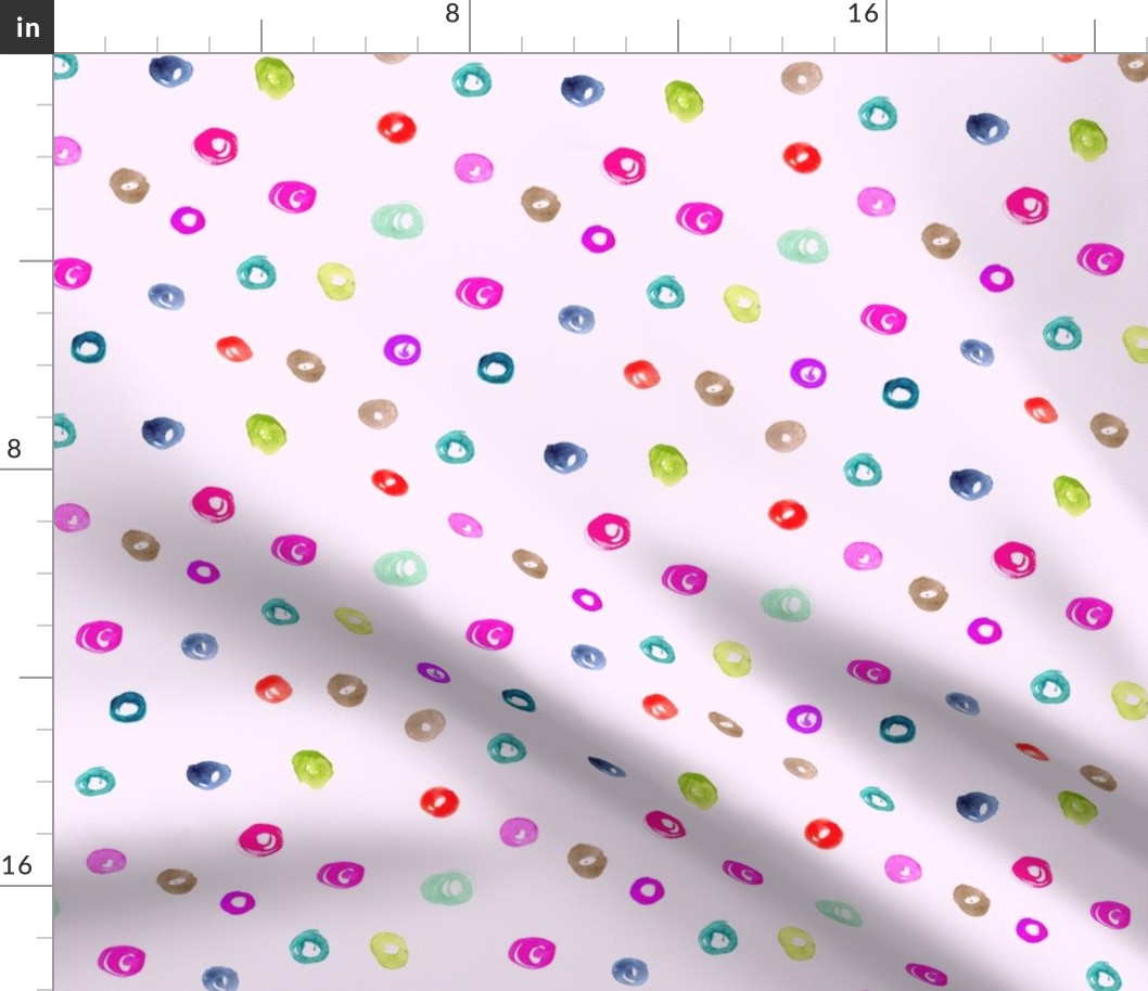 Rainbow polka dot on pink || watercolor pattern for nursery, baby girl