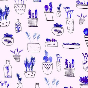 Blue cacti on pink || watercolor cactus pattern