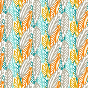 Pop Art Leaves in blue, gray, white and orange colors