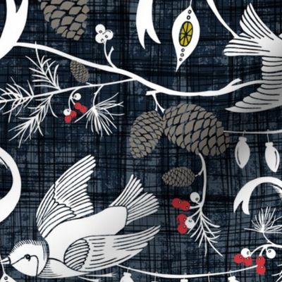 Merry Forest - Christmas Chinoiserie Navy Blue