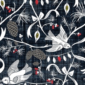 Merry Forest - Christmas Chinoiserie Navy Blue