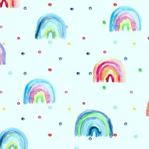Rainbow baby dreams on blue || watercolor pattern for nursery