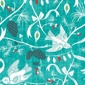 Merry Forest - Christmas Chinoiserie Aqua