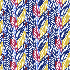 Pop Art Leaves in Blue, Red, Yellow & White