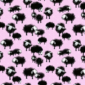 Wee Flock Grazing on Lilac Background