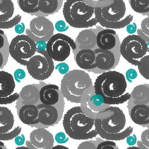 Gray and Aqua Spirals on White