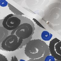 Gray and Cobalt Spirals on White