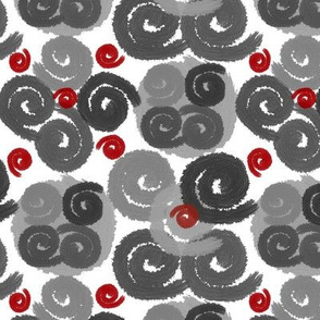 Gray and Red Spirals on White