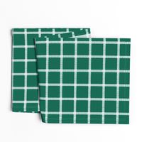 Striped Windowpane Block Print White on Evergreen