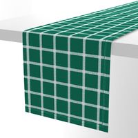 Striped Windowpane Block Print White on Evergreen