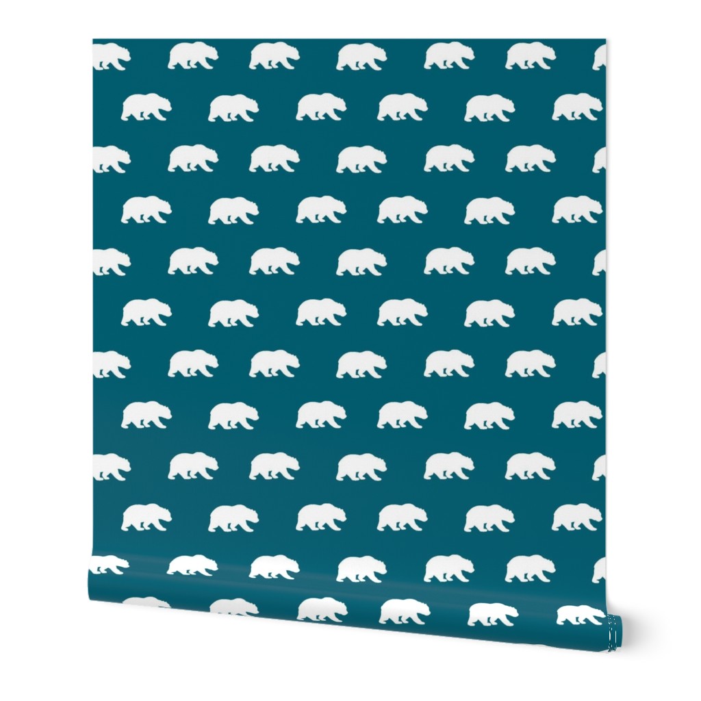 Bears - White on dark teal - Winslow woodland collection