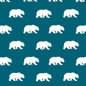 Bears - White on dark teal - Winslow woodland collection