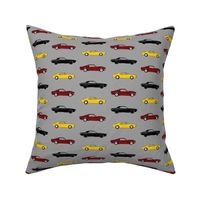 2.5” classic Muscle Cars - yellow, maroon, black on grey