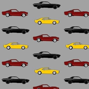 2.5” classic Muscle Cars - yellow, maroon, black on grey