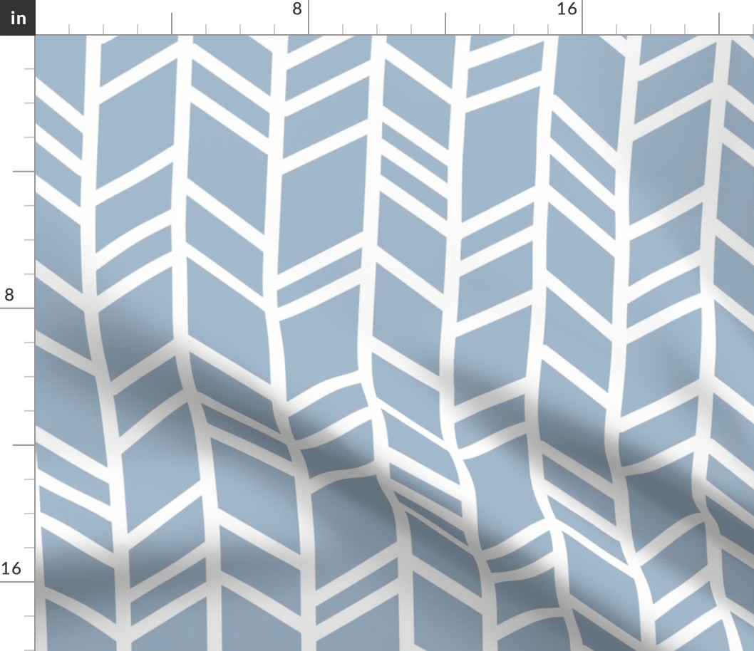 crazy Herringbone - slate blue and white