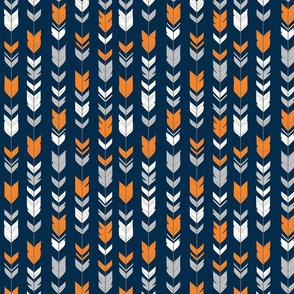 Small Arrow Feathers - orange, grey, white on navy