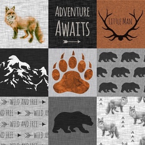 Adventure Awaits - Fox And Bear Little Man - Rust, Black, grey