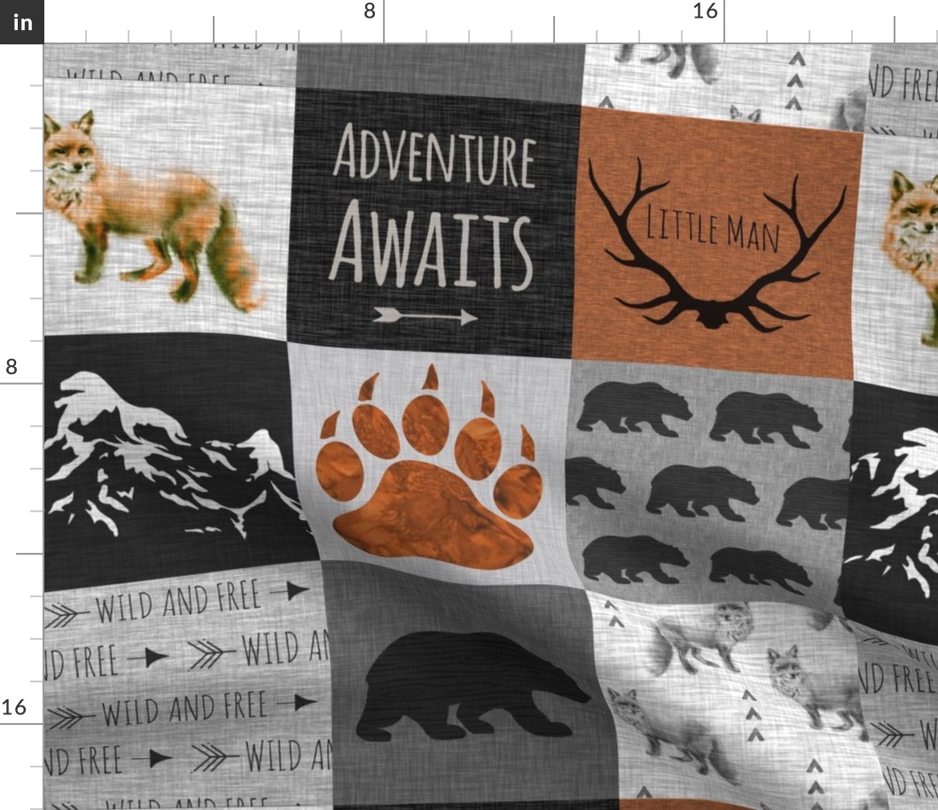 Adventure Awaits - Fox And Bear Little Man - Rust, Black, grey