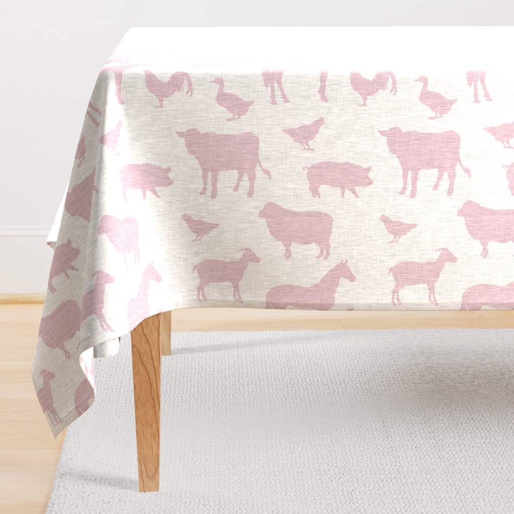 Farm animals - pink on grey linen - rotated