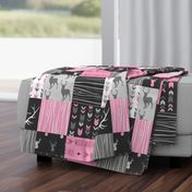 Wholecloth Patchwork Deer - hot pink and charcoal black