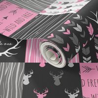 Wholecloth Patchwork Deer - hot pink and charcoal black