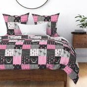 Wholecloth Patchwork Deer - hot pink and charcoal black