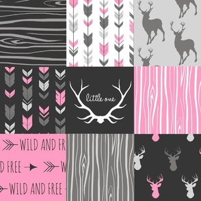 Wholecloth Patchwork Deer - hot pink and charcoal black