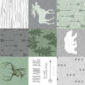 Dream Big w/ moose, bear, Buck - green and grey - Rotated