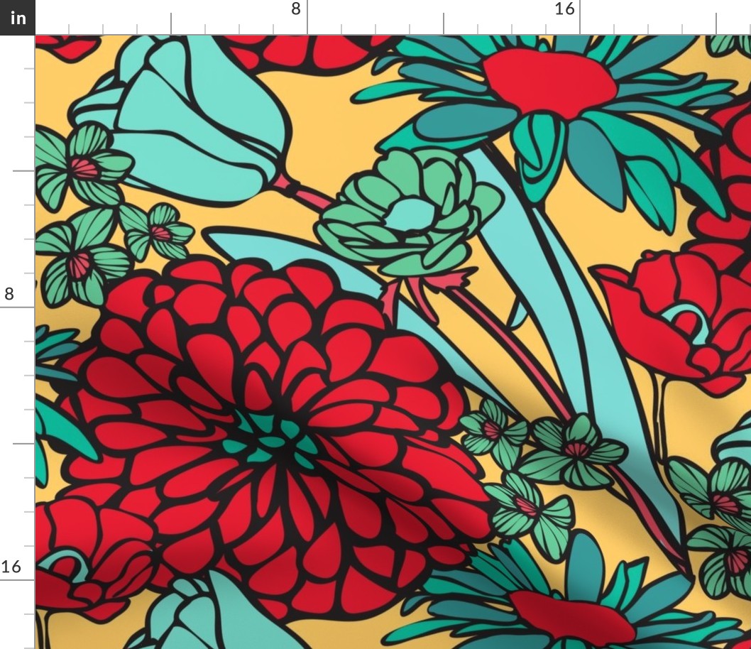 Mod Floral Jumbo Yellow & Red colors