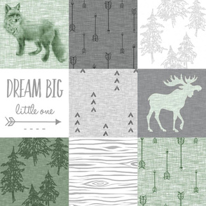 Dream Big - fox and moose - green, grey, white
