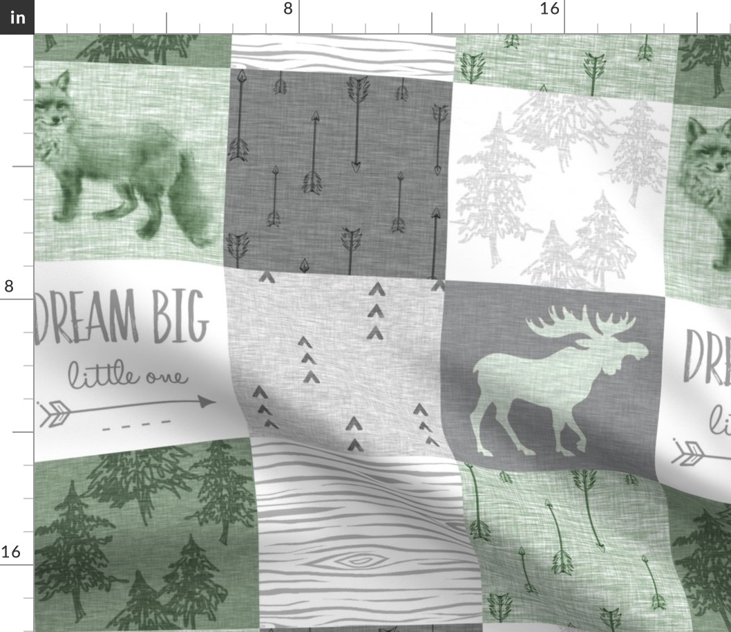 Dream Big - fox and moose - green, grey, white