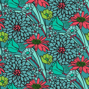 Mod Floral Jumbo Cranberry & BlueTeal colors