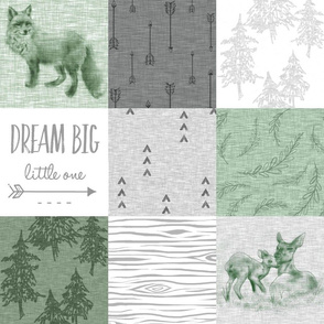 Dream Big - fox quilt - green, grey, white