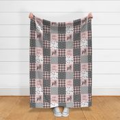 You are so deerly loved / little lady - pink and grey plaid - woodland patchwork C18BS