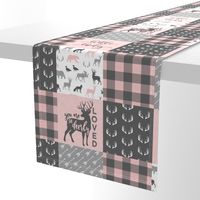 You are so deerly loved / little lady - pink and grey plaid - woodland patchwork C18BS