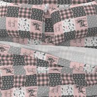You are so deerly loved / little lady - pink and grey plaid - woodland patchwork (90) C18BS