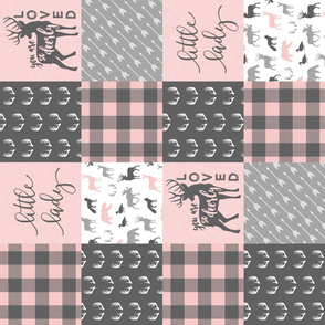 You are so deerly loved / little lady - pink and grey plaid - woodland patchwork (90) C18BS