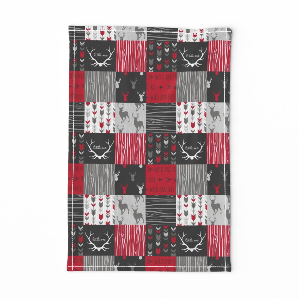 3” Wholecloth Patchwork Deer - Red, charcoal, grey