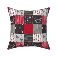 3” Wholecloth Patchwork Deer - Red, charcoal, grey