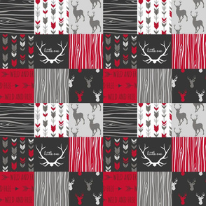 3” Wholecloth Patchwork Deer - Red, charcoal, grey