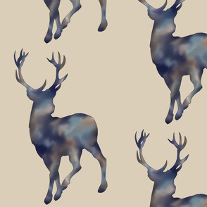 14” painted deer - mottled Navy on tan