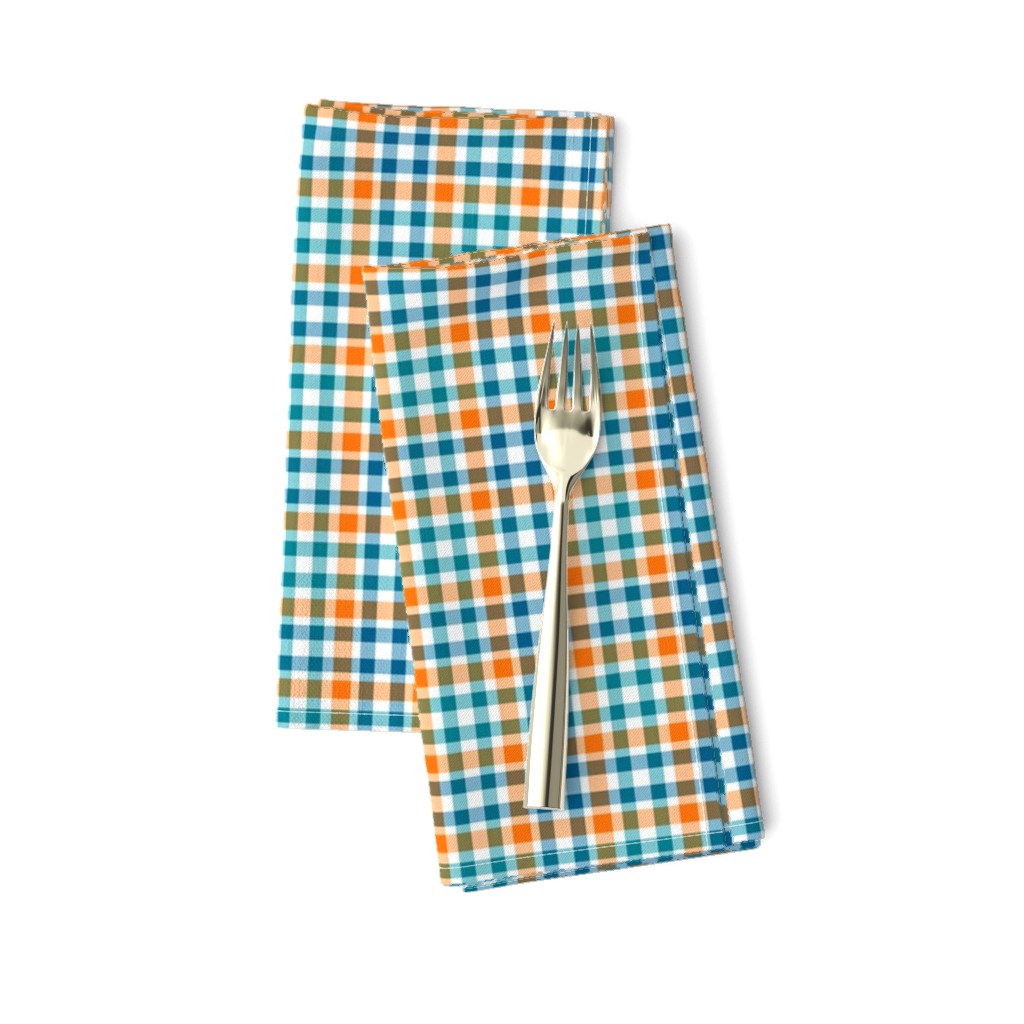 Plaid in Aqua Orange White and Blue