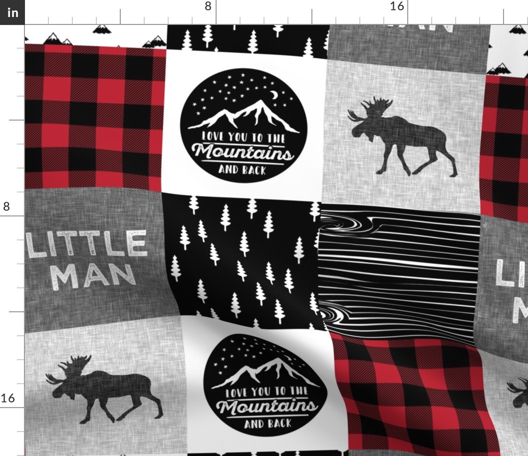 Little Man & Love You To the Mountains Quilt Top - buffalo plaid