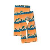 Jumping Dolphins in the Sea in Orange White and Aqua