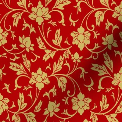 Classic Chinese Flower Pattern Red Gold