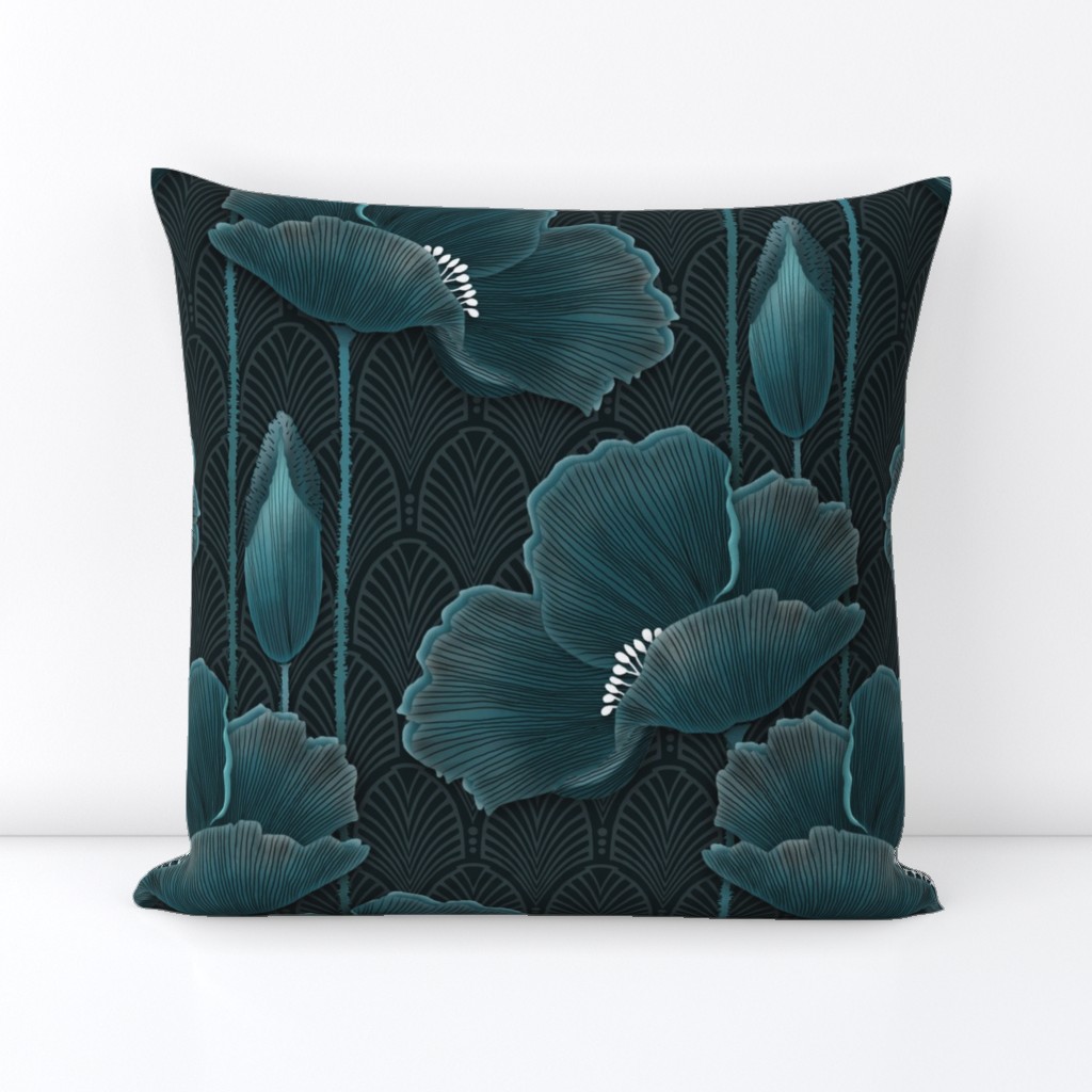 Art Deco Poppies TEAL