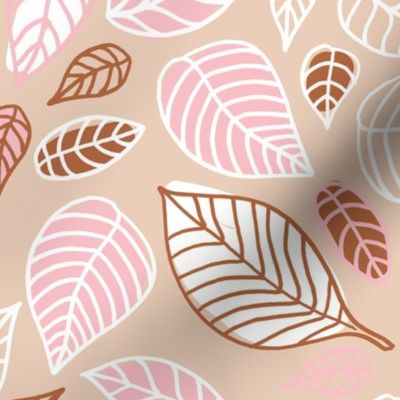 Sweet fall leaves woodland print autumn pink and copper JUMBO